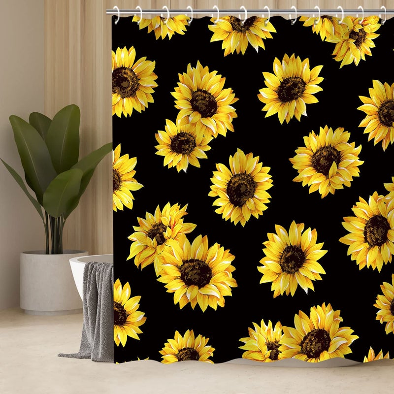 LIVILAN Floral Shower Curtain, Yellow Floral Shower Curtain, Shower Curtain Set with 12 Hooks, Decorative Colorful Flowers Blue Leaves Bathroom Accessories, Machine Washable, 72" W X 72" H - Image 3